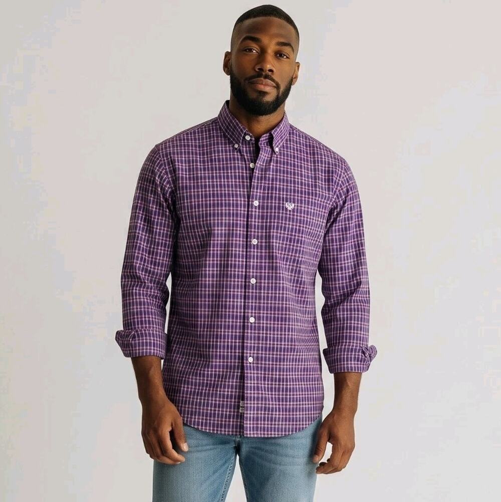 Rough Stock Panhandle Slim Mens Shirt Size XL Purple Long Sleeve Button Down